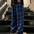 thumbnail image 4 of Men's Plaid Pants Baggy Drawstring High Waisted Vintage Lounge Pants Casual Loose Fit Wide Leg Pant with Pockets, 4 of 4