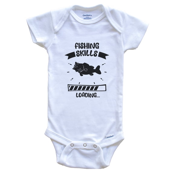 Fishing Skills Loading Funny Fishing Baby Bodysuit, 0-3 months white
