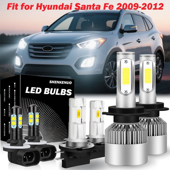 For Hyundai Santa Fe 2009-2012 White LED Headlight Bulbs High Low Beam Fog Light Bulbs Replacement Kit 6X