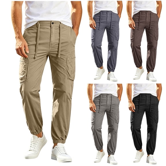 lcziwo Work Pants for Men EDC Fishing Jogger Pants with Pockets Cotton Holiday Hiking Casual Wide Leg Pants Outdoor Apparel Dark Gray M