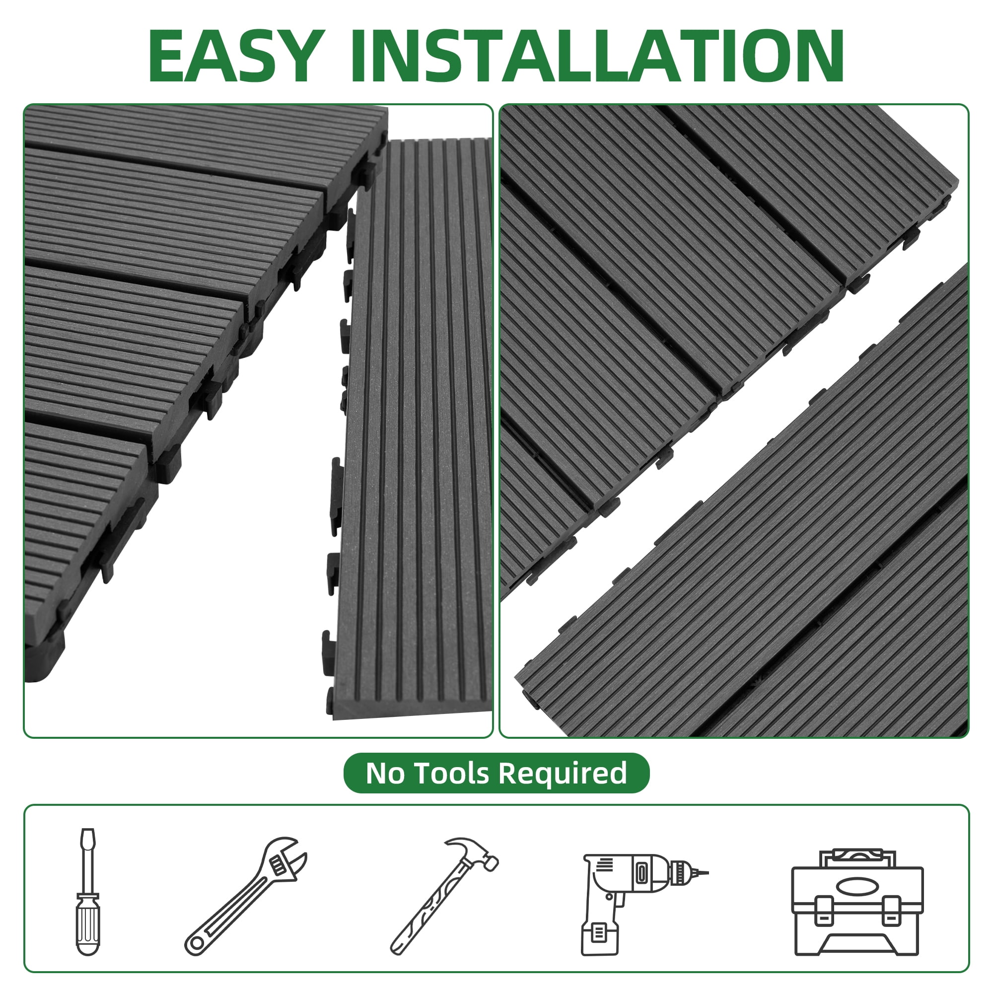 Interlocking WPC Deck Tiles, Waterproof Indoor & Outdoor Flooring for Patio, Balcony, Porch, Backyard, Bedroom
