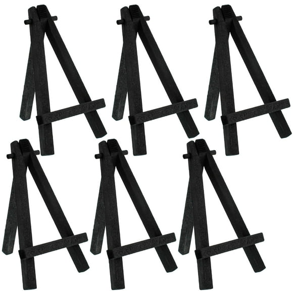 U.S. Art Supply 8" High Small Black Wooden Easel (6 Pack), A-Frame Canvas Stand Tripod, Small Painting Easels - Tabletop Easel for Painting, Canvases, Student Crafts, Event Signs Photos