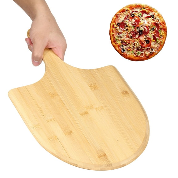 Evjurcn Pizza Peel, Bamboo Pizza Spatula Paddle, Bevelled Pizza Paddle, Multifunctional Pizza Turning Peel, Pizza Board with Handle,15.75×11.02 Inch
