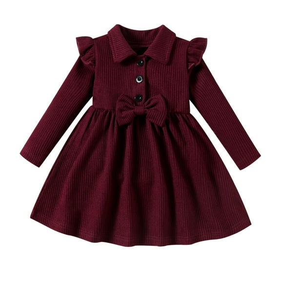 Girls Long Sleeve Knit Princess Dress Fall Winter Long Sleeve Ruffle Bowknot Xmas Dresses Cute New Years Dress