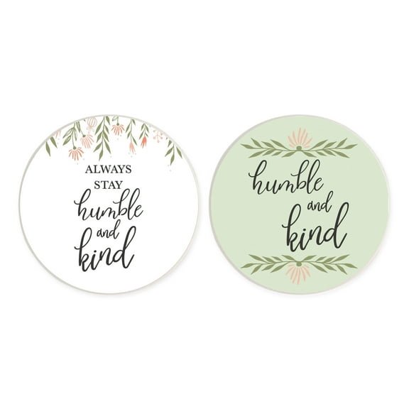 Humble and Kind Sage Green 2.75 x 2.75 Absorbent Ceramic Car Coasters Pack of 2