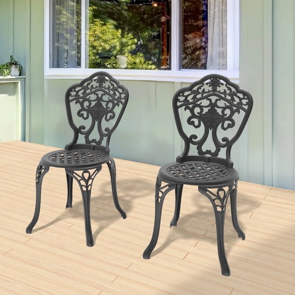 Hzzkey Aluminum Outdoor Dining Chairs - Set of 2, Black, Ideal for Patio/Garden/Balcony