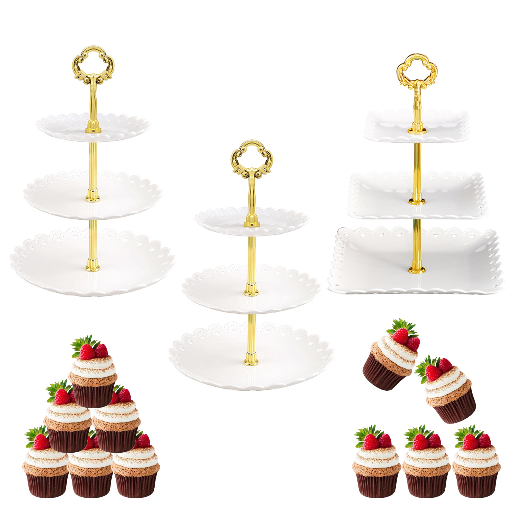 3 Tier Cupcake Stand Square/Round Wedding Birthday Party Cake Display Tower  r 