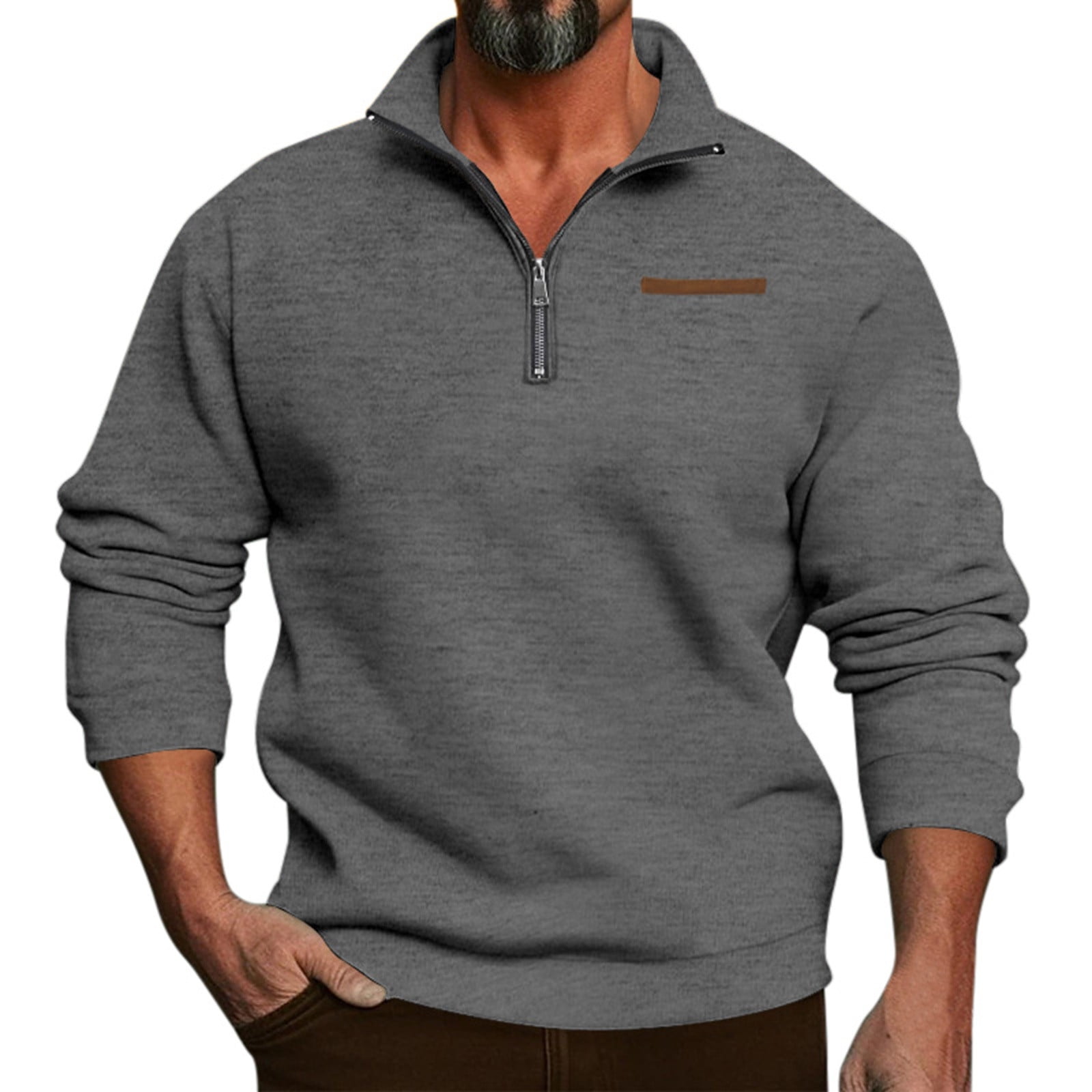 PMUYBHF Male Men Sweatshirts No Hood Men s Hoodie Large Size Winter Plus Half Zip Stand Collar Pullover Solid Color Casual Hoodie Mens Sweatshirts