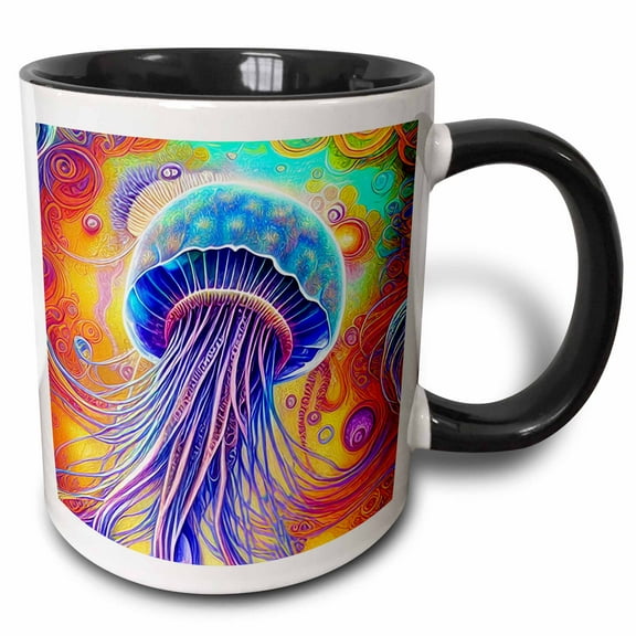 3drose, Psychedelic Jelly Fish Art, 15oz Two-tone Black Mug