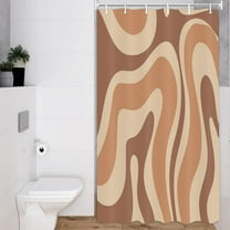 Cute Brown Shower Curtain, Aesthetic 70s Abstract Wavy Swirl Stall Shower Curtain Set with Hooks, Retro Boho Funky Bathroom Accessories Fabric Bath Curtains 36x72 Inches