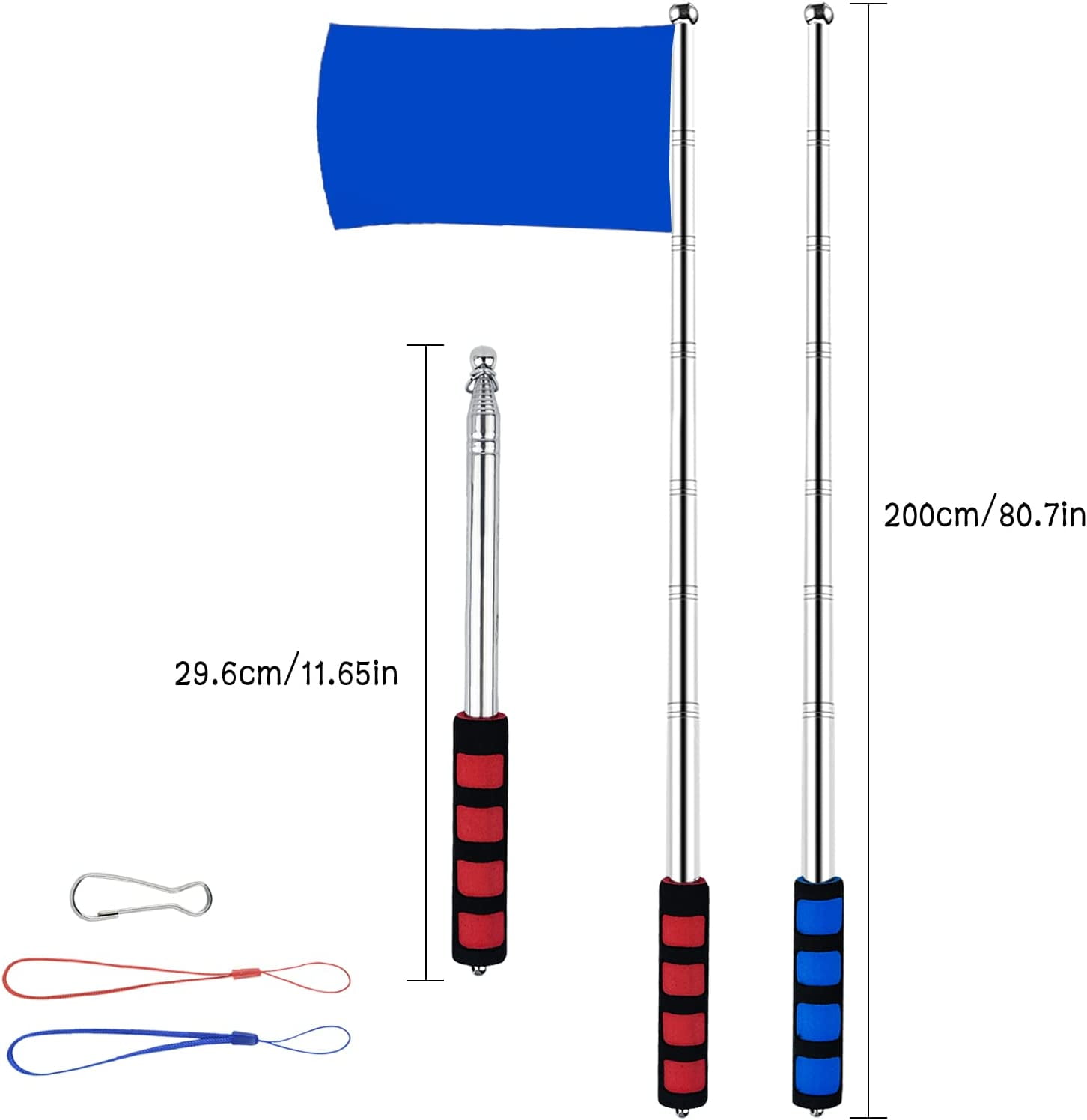 2 Pièces Mât Télescopique Drapeau 2M Portable Mât Drapeau Télescopique