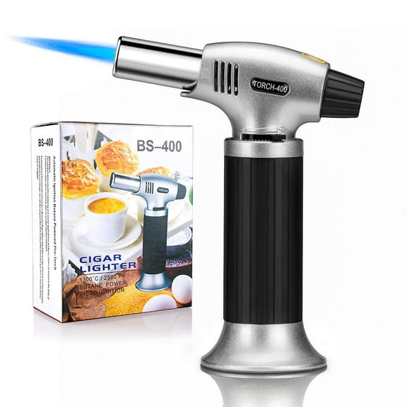 TiokMc Culinary Butane Torch, Refillable Cooking Blow Torch with Adjustable Flame and Safety Lock, Professional Torch Lighter for Creme Brulee, Baking, BBQ, Soldering (Butane Gas Not Included)