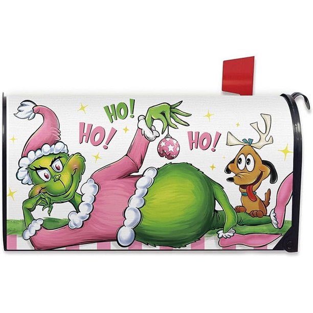 Cubierta de buzón de Navidad magnética de tamaño estándar de 21" x 18", decoración de buzón de correo decorativa de perro Hohoho de Navidad verde, decoración divertida para exteriores y jardín