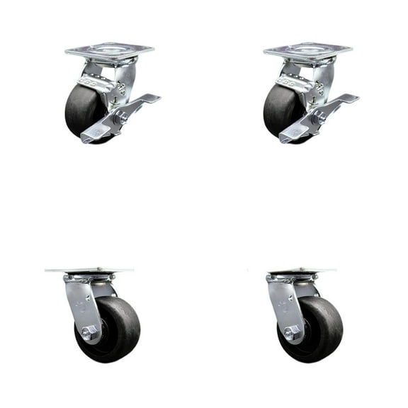 4 Inch SS Glass Filled Nylon Caster Set with Roll Bearings 4 Swivel Lock 2 Brake