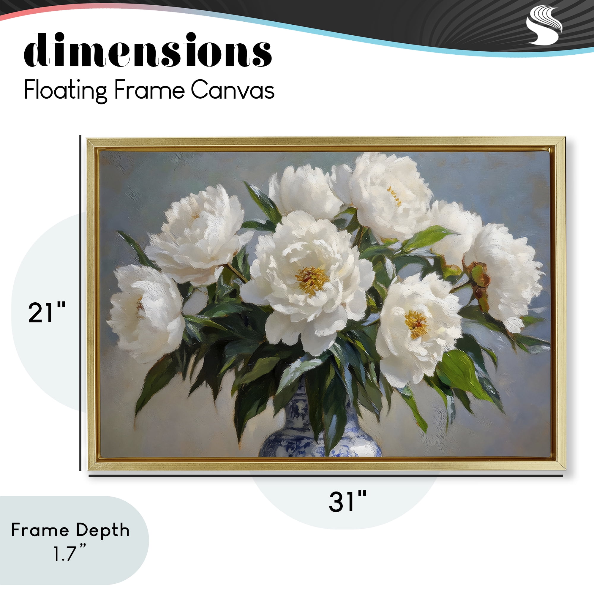 Stupell Industries In Full Bloom White Peonies Gold Framed Floater Canvas Wall Art, design by Petal Prints Design