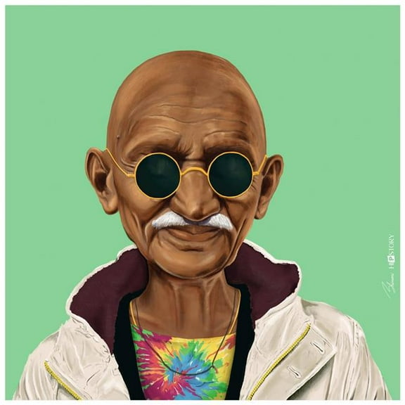 "Hip Mahatma Gandhi" Frameless Free Floating Reverse Printed Tempered Art Glass Wall Art