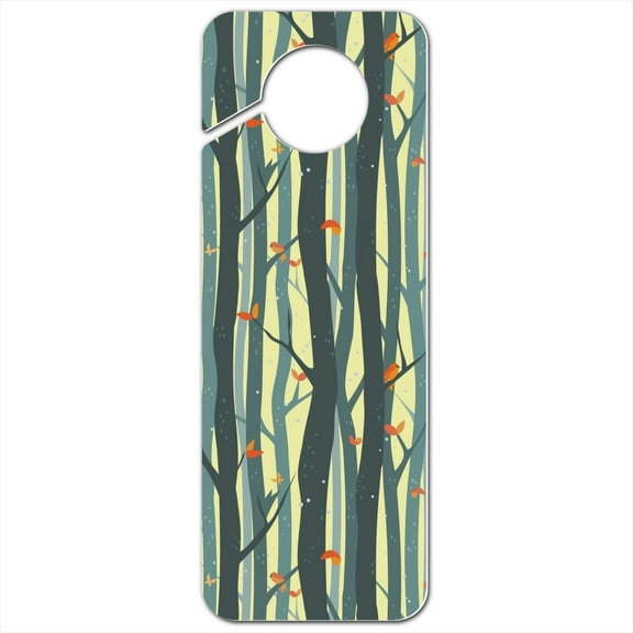 Tree Forest Pattern with Birds and Butterflies Plastic Door Knob Hanger Sign