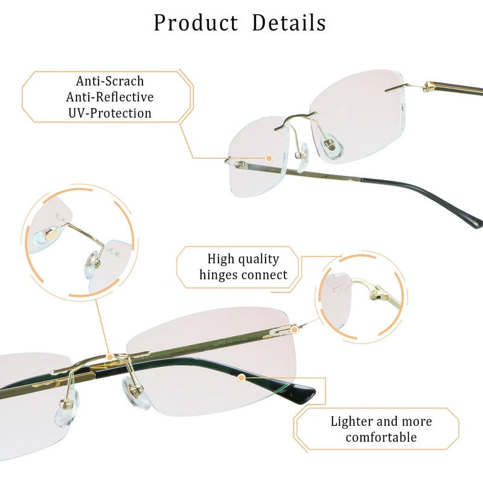 LifeArt Pure Titanium Frame Glasses/Blue Light Blocking Reading Glasses, Reduce Eyestrain, Stylish for Men and Women(Gold,+2.00 Magnification)