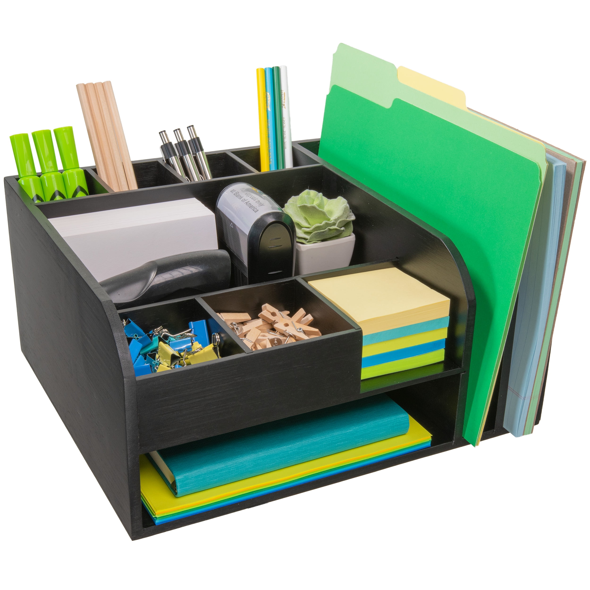 MissionMax Black Bamboo Organizer with attached Upright File Holders