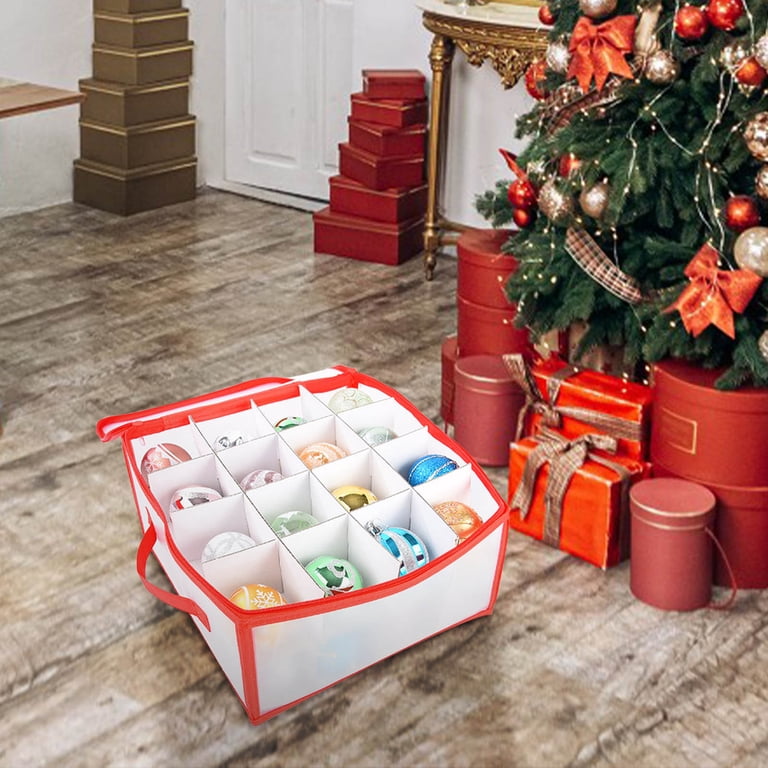 Christmas Ornament Storage Box with Dividers – Holds Up To 16