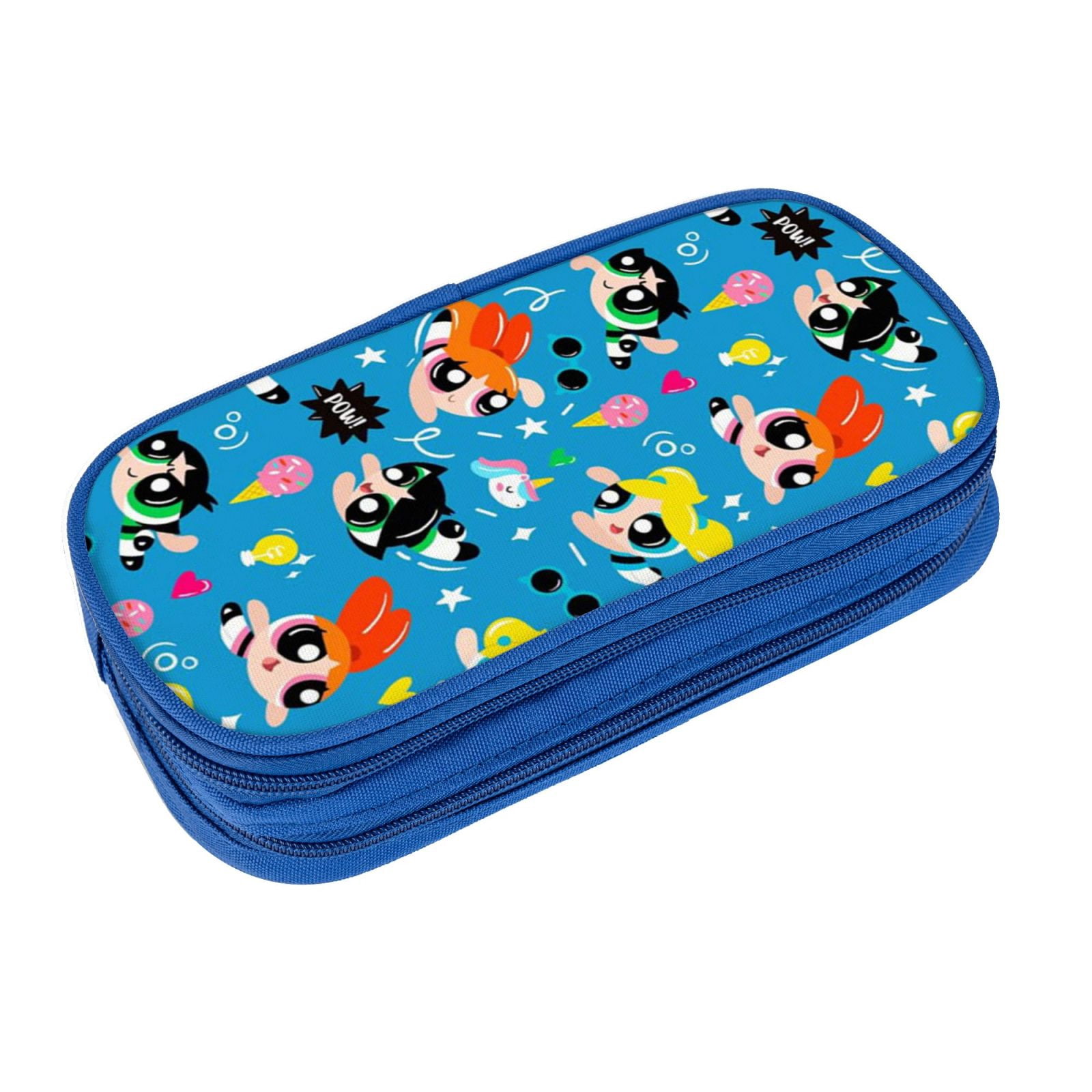 The Powerpuff Gi-rls Pencil Case Large Capacity Pencil Pouch Pen Bag Office Stationery Organizer Travel Makeup Bag Blue