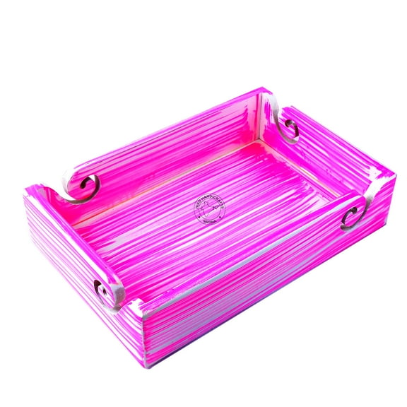 Hind Handicrafts Solid Handmade Crafted Wooden Portable Antique Yarn Storage Bowl Tray - Holder for Knitting Crochet Hook Accessories - Multipurpose Organiser (Teak Pink, 12" x 8" x 2.5")