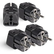 OREI 2 in 1 USA to Europe Adapter Plug (Schuko, Type E/F) - 4 Pack, Black