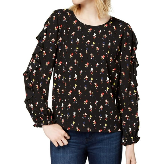 Maison Jules Womens Printed Ruffled Pullover Blouse