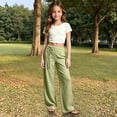 thumbnail image 2 of XIYNBAOK Girls Linen Dress Pants Drawstring Loose High Elastic Waist Hiking Trousers Kids Teen Casual Athletic Preppy Sweatpants Schoolwear, 2 of 7