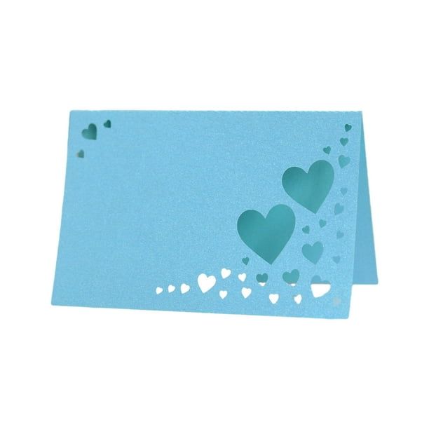 Billuyoard 50 tarjetas de nombre de ahuecadas de corazón de papel, además de cualquier evento, tarjeta de lugar de nombre hueco de corazón Kits de decoración para fiestas azul