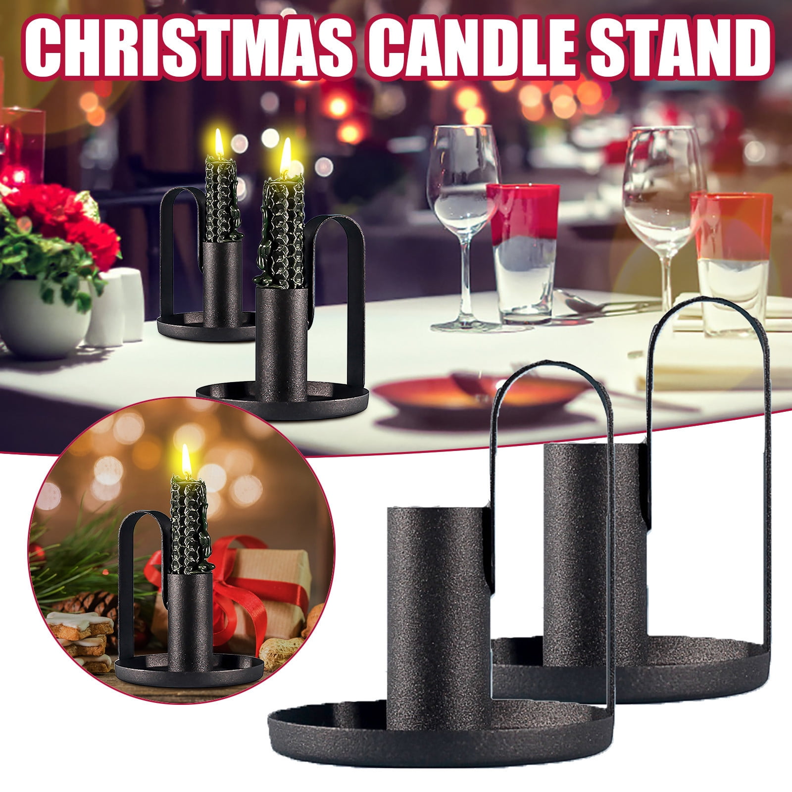 Fits Wedding PTINBG Retro Wrought Iron Candle Holders Party /& Bar Decorative 2X Dinning Simple Black Candlestick Holders for Taper Candles