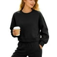 thumbnail image 1 of HAiming Chandail en Molleton Court Oversize Décontracté Manches Longues Col Rond Chandail Tops Couleur Unie Vêtements Tendance, 1 of 9