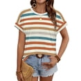 thumbnail image 2 of Ronuti Womens Tshirts Short Sleeve Fashion Shirts Summer Tops Fashion Womens Clothes Womens Striped Tshirt, 2 of 8