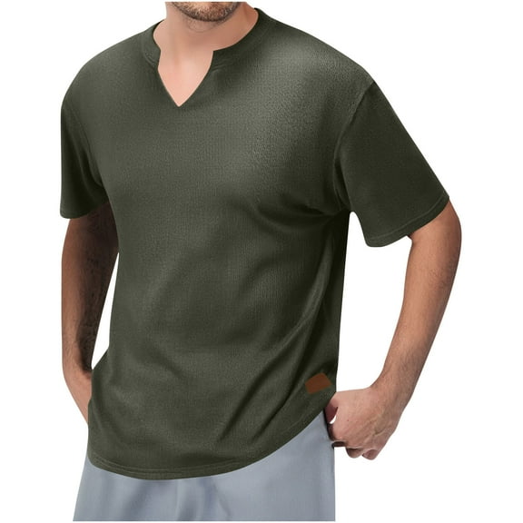 T-Shirts Shirts For Men Qiggri Men's Casual Solid Color Vertical Texture Short Sleeved V-neck Shirt Mens Shirts Casual Stylish