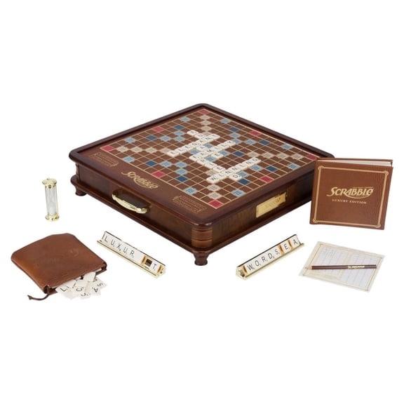 WS Game Company Scrabble Luxury Edition with Rotating Wooden Board Game