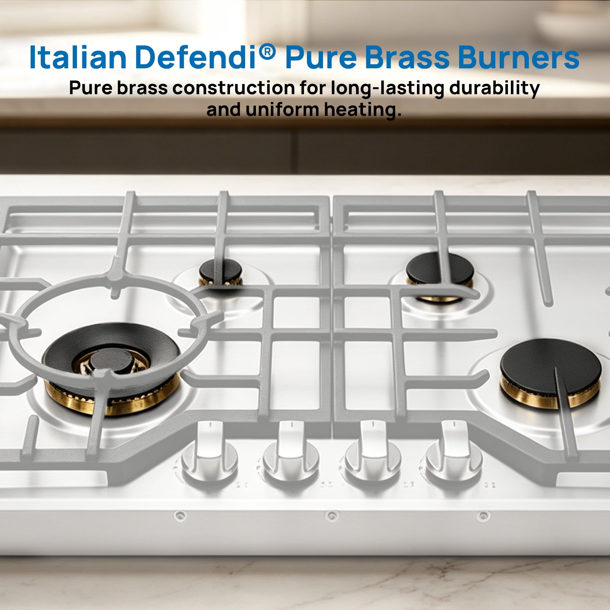 ROBAM 30" Gas Cooktop G413, 4 Made in Italy Brass Burners, 304 Stainless Steel Built-in Gas Stove, 20,000 BTUs Power Burner, Dual Fuel NG/LPG Convertible, Flame Failure Protection