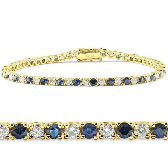 Pompeii 5ct Blue Sapphire & Diamond Genuine Tennis Bracelet 14K Yellow Gold (G/H,I2)