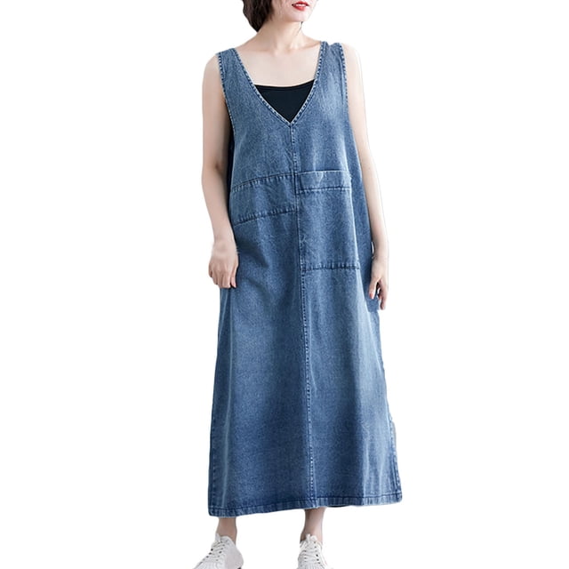 Fankiway Robe Décontractée Sans Manches à Bretelles Vintage pour Femmes Printemps et Été Col en V Grande Taille