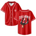 thumbnail image 1 of Werenoi Maillot de Baseball Pyramide 2 Merch Col en V pour Femmes et Hommes Manches Courtes Mode Urbaine, 3TG, Rouge, 1 of 3