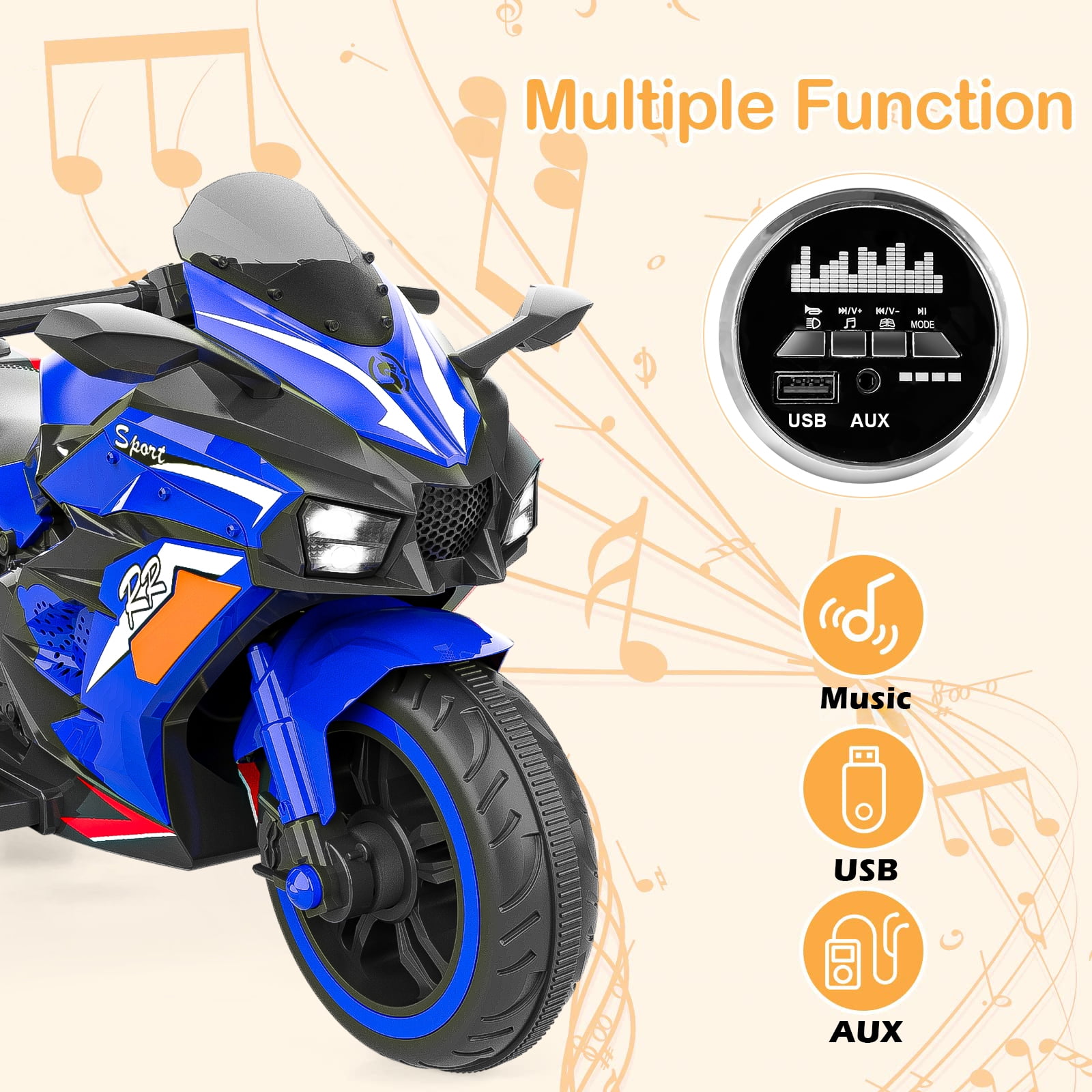 Techvida 12V Ride on Motorcyle for Kids Battery Powered 2 Wheels Kids Motorcycle for Child with Training Wheels (Blue)