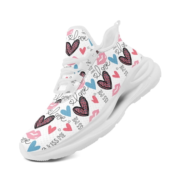 Coolcustomize Women's Fashion Multi-Heart "Love" Graphic Breathable Athletic Shoes | Wide Fit, Lightweight Casual Sneakers for Valentine's Day, Fabric Upper, EVA Sole, Lace-up Trainers, Couple Shoes