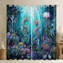Erosebridal Marine Seahorse Curtains for Living Room,Underwater World 30%-50% Blackout Curtains Set of 2 (38x45),Peincess Bedroom Decor