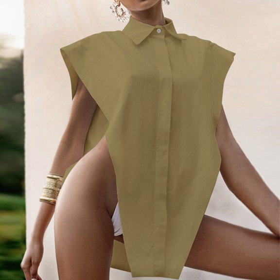Inkach Womens Summer Fashion Temperament Shows Shoulder Loose Shirt Solid Color Vest