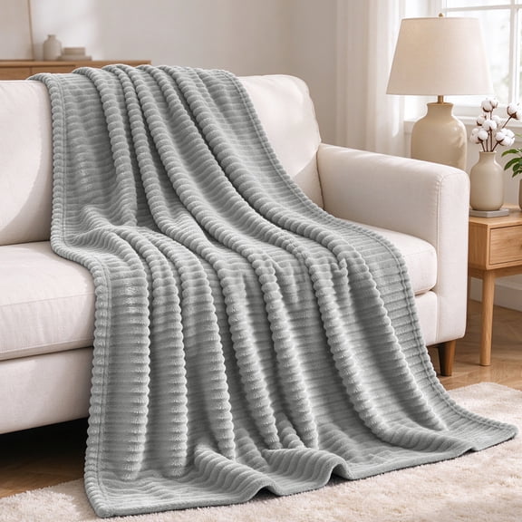 Throw Blanket for Couch Sofa, 230GSM Super Soft Striped Throws for Office Picnic Travel Bedroom, Warm Cozy Lightweight Home Decor Blanket for All-Season, 50x60in Gray