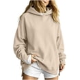 thumbnail image 2 of thefmos Women's Fall Winter Hooded Slit Pullover Tops Sweatshirts Loose Casual Hoodie Long Sleeve Tunic Blouses with Pocket Trendy Vacation Clothes, Beige XL, 2 of 6