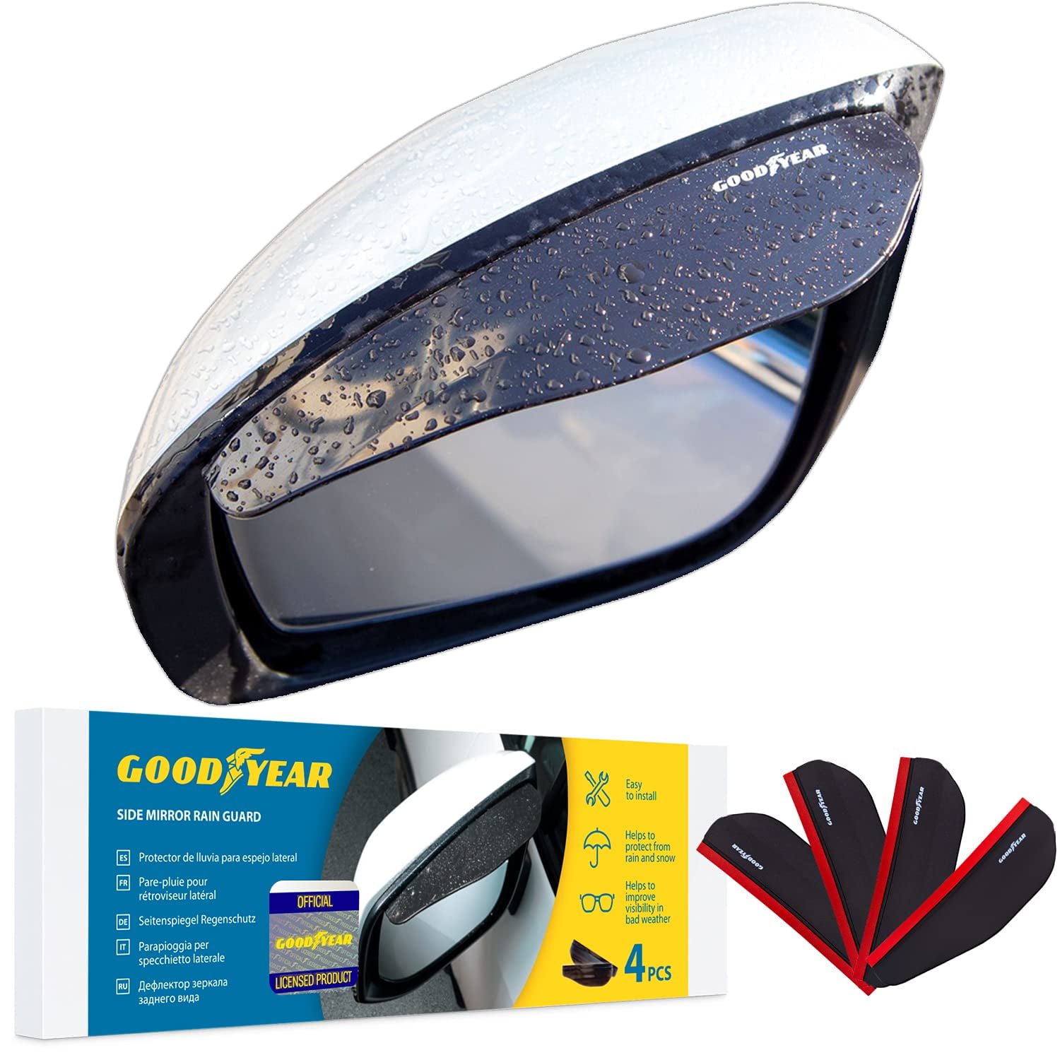 Goodyear Rear Side View Mirror Guards, Pair, Flexible Protection to Improve  Clarity, Visibility, Road Safety, Protects Rain, Automotive Exterior  Accessories, 4pcs - GY008500 
