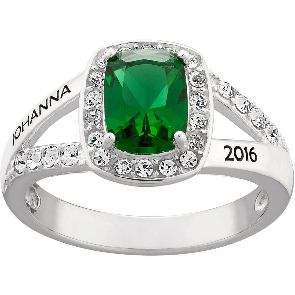 Freestyle Class Rings Personalized Women's Sterling Silver Square Cut