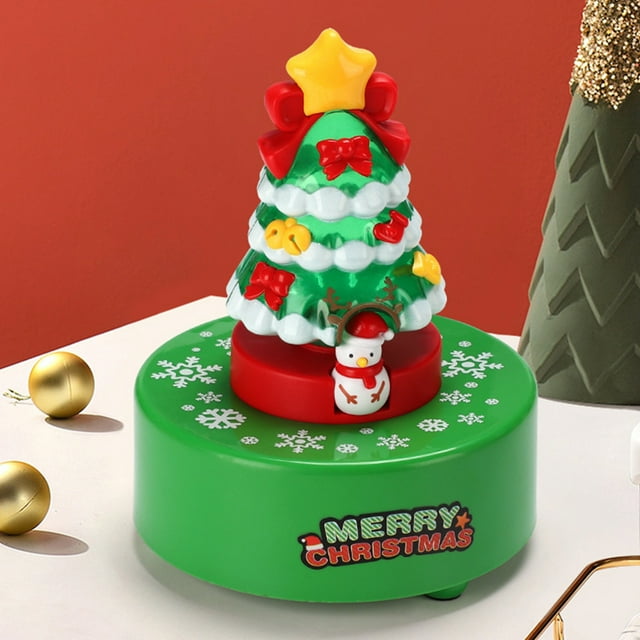 EGNMCR Christmas Tree Toy Sets, Christmas Boys And Girls, Crystal Ball Music Box Mini Christmas Tree With Light Decoration Rotating Snowman Music Cartridge