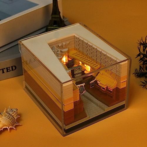 3D Memo Pad Diagonal Alley with Light,Creative Paper Carving Building Block Cute 3D Art Notepad Non-Sticky Stickers Notepads Office Decor Gifts for Colleague/Friends