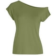 thumbnail image 3 of Annhoo Off the Shoulder Tops for Women Casual Cozy Short Sleeve T Shirts Basic Solid Color One Shoulder Tunic Tee, 3 of 8